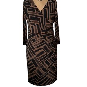 Lauren Ralph Lauren Faux Wrap Dress Size 14 Geo Print V-neck Stretch Chic Office